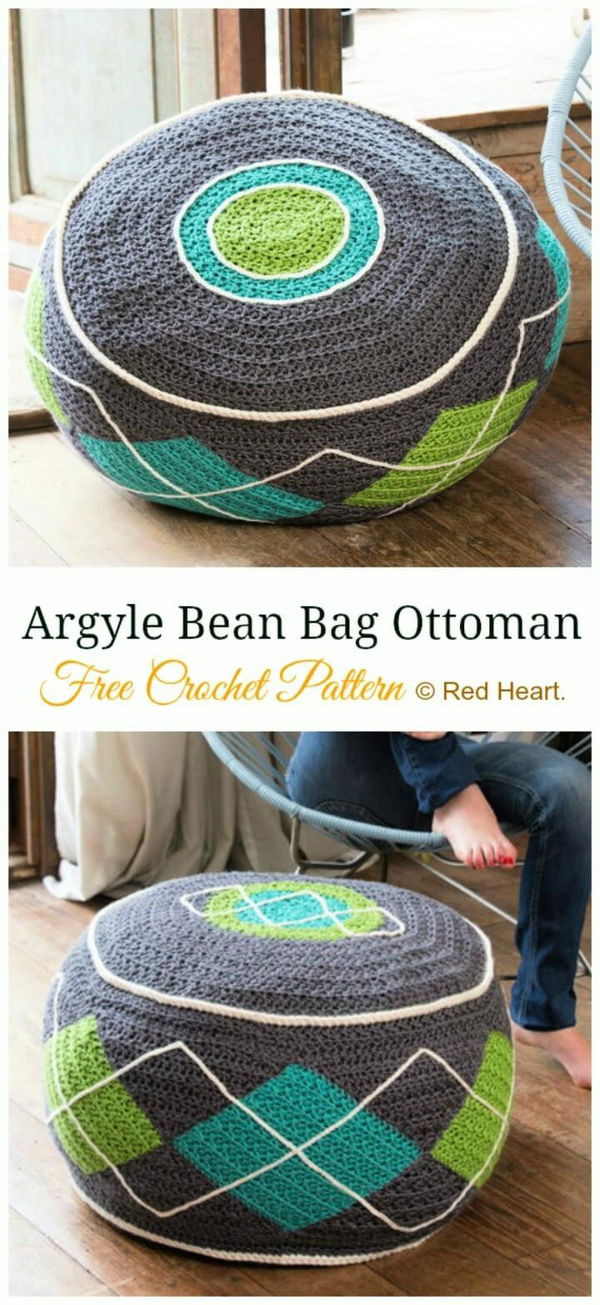 Argyle Bean Bag Ottoman Crochet Free Patter