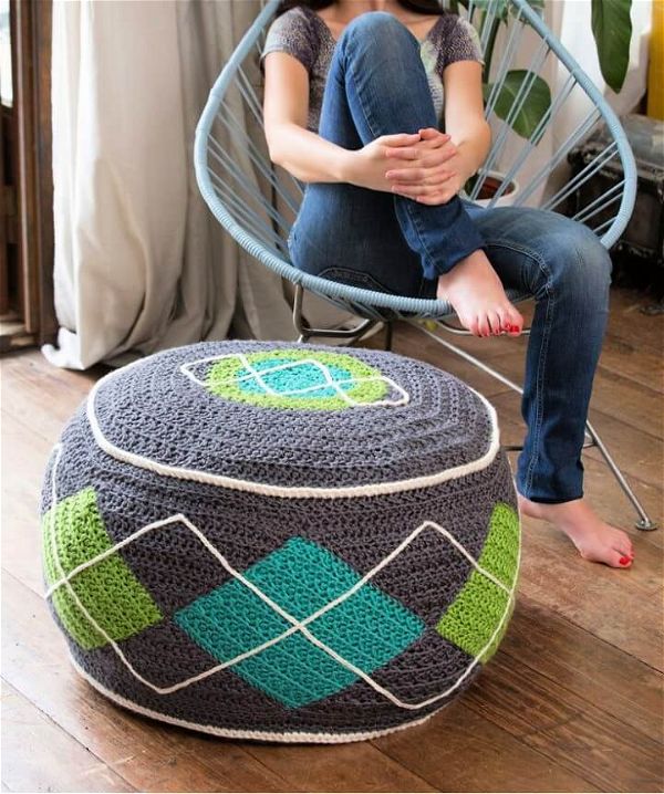 Crochet Argyle Pouf