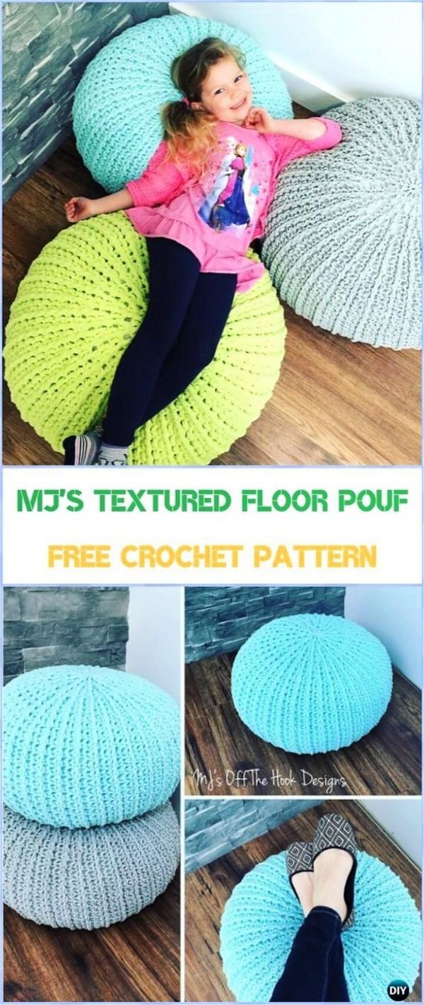 Crochet MJ's Textured Floor Pouf Free Pattern - Crochet Poufs & Ottoman Free Patterns