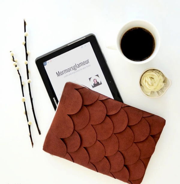 DIY brown leather scallop tablet case 