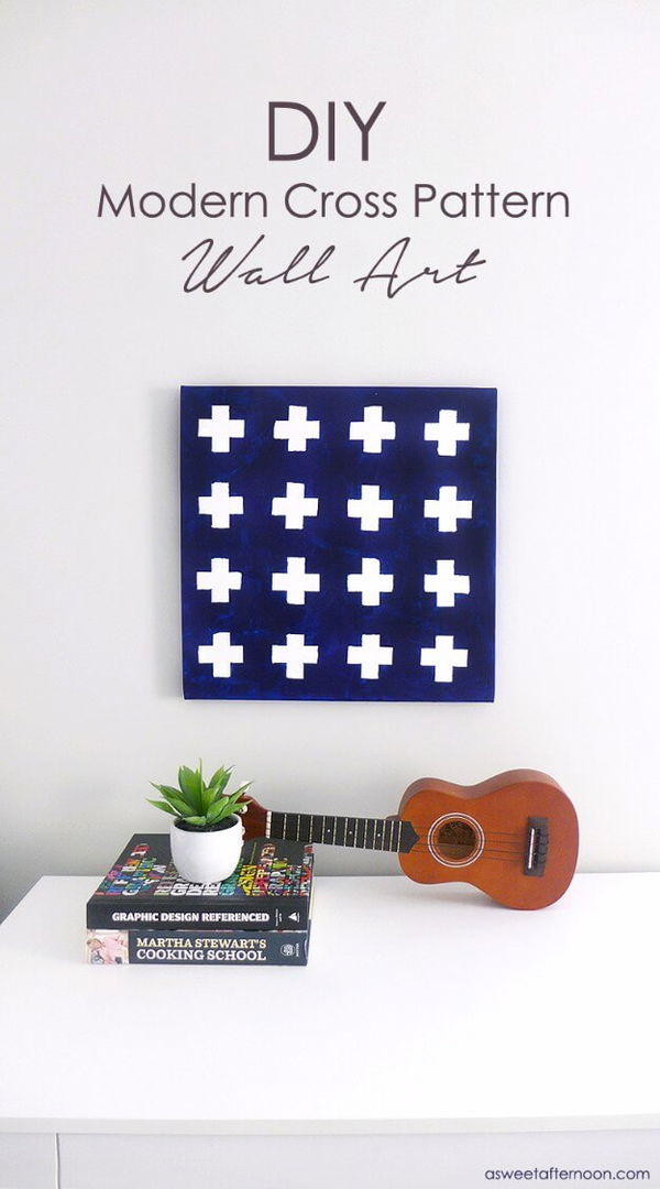 DIY Modern Navy White Cross Pattern Wall Art