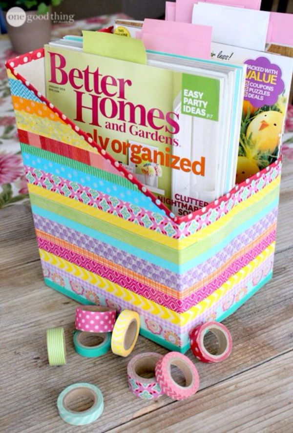 DIY Washi Tape Cereal Box Organizers