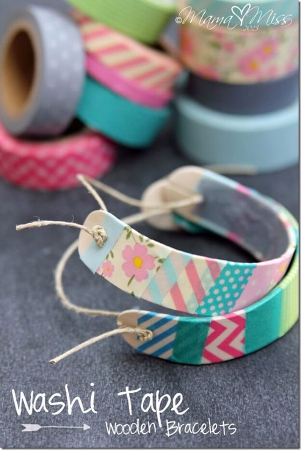 DIY Washi Tape Wooden Bracelets