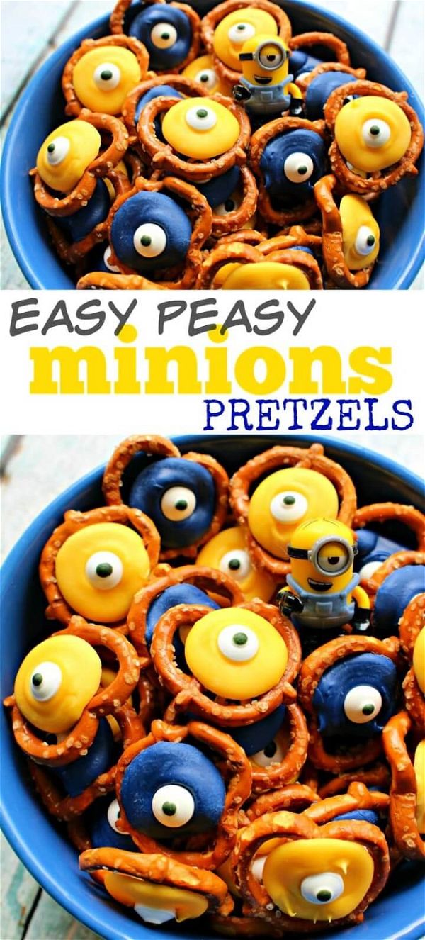 MINIONS PRETZELS SNACK - Quick & easy chocolate treat idea for the Minions movie or Despicable Me / Minions themed birthday party