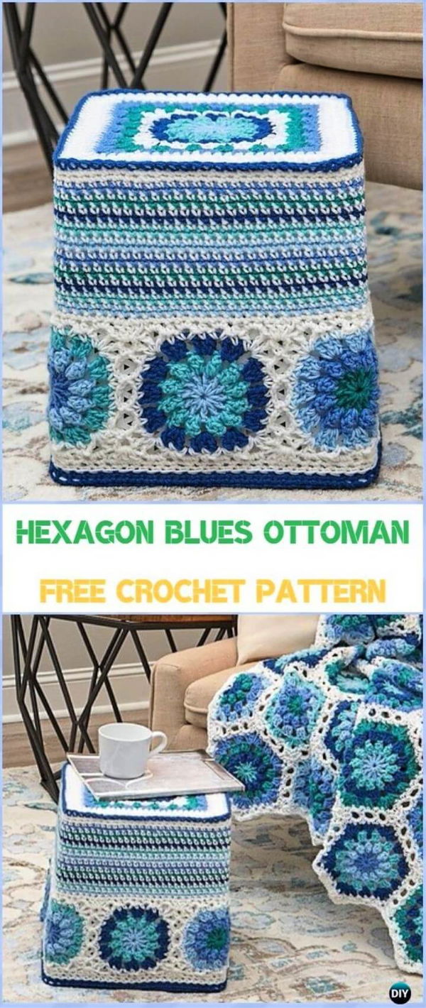 Hexagon Blues Ottoman