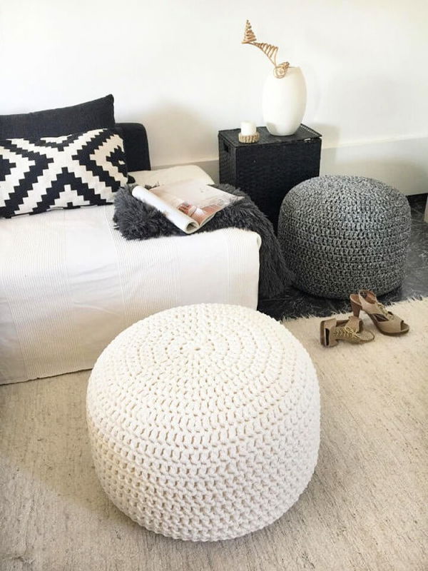 Large Knit Ottoman Pouf