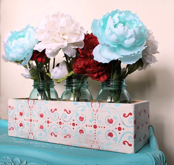 Repurposed CD Holder to Flower Box Centerpiece.