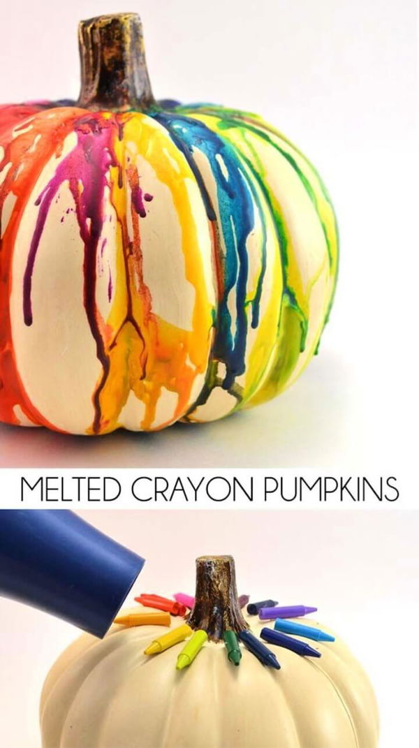 Best DIY Rainbow Crafts Ideas - Melted Crayon Pumpkin Craft - Fun DIY Projects With Rainbows 