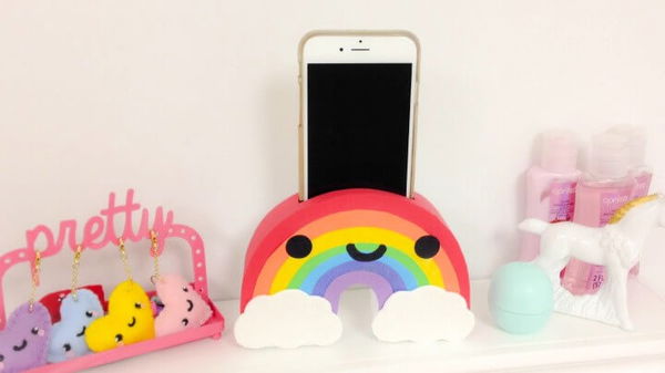 DIY Rainbow Phone holder-EASY Room Decor ideas.